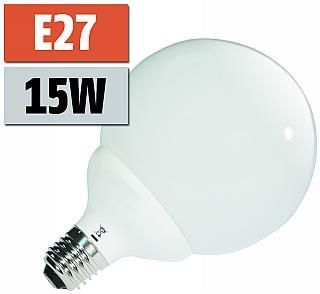 Energiesparlampe, E27, 15 W, 230 V, Globelampe, weiss