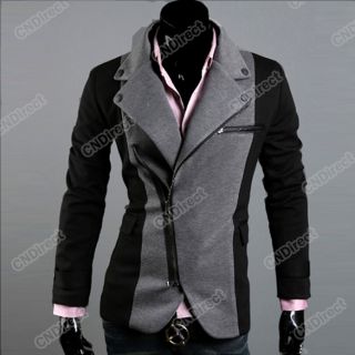 Men Cool Slim Casual Blazer Suit Top Zip Dress Jacket Black Dark Grey