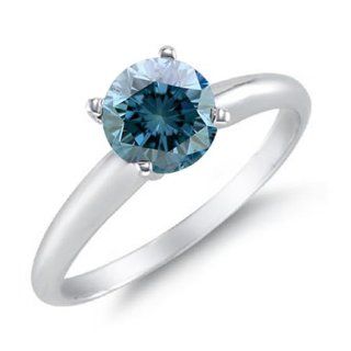 Damen Solitär Ringe 14 Karat (585) Weißgold Blau Diamant 0.5 Karat