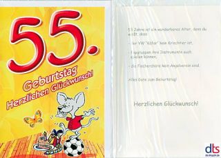 Geburtstagskarte m. Kuvert 55. Geburtstag Maus Fussball
