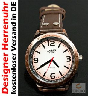 Original Amber Time Herren Armbanduhr Uhr Herrenuhr Leder Armband XXL
