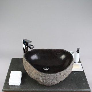 Waschbecken Mara Marmor  schwarz, rechteckig, gehämmert 