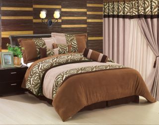 Brown Floral Soft Suede Comforter Bed in a Bag Set King
