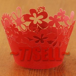 12 x Blumen Design Kuchen cupcake Wrapper Verpackung Dekoration rot