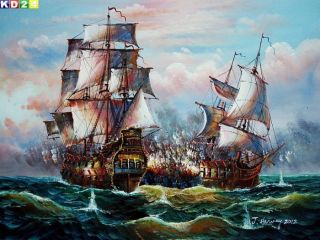 Schiffsschlacht auf hoher See b80929 40x50cm Ölgemälde Gemälde