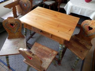 Antik Alt Tisch 4x Stuhl Bauerntisch Bauernstuhl Esszimmer Stube
