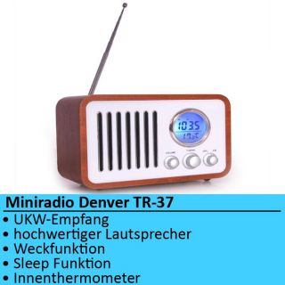 Miniradio Holz Design Radio Innenthermometer Uhrenradio Radiowecker
