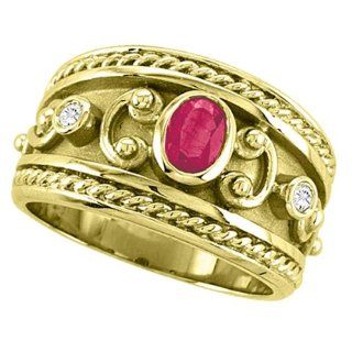 Allurez   Oval Shaped Ruby & Diamant Byzantinischen Ring 14K Gelbgold