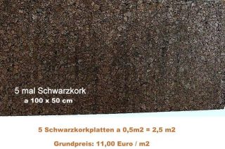 5x Schwarzkork 100x50x2 cm, Korkrückwand