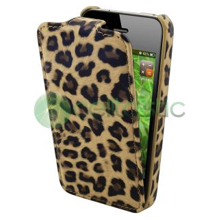 Girlish Brown Leopard leather Flip Cover Case For iPhone 4 4S 4G