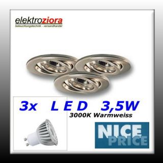 3322   NicePrice LED Einbaustrahler Set 3x3,5W eisen gebürstet; 3000K