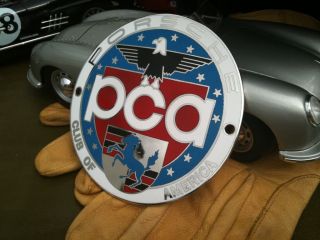 Porsche Club America, PCA, badge. Solid brass and enamel car badge in