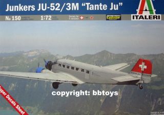 72 Bausatz Italeri 150 Junkers JU 52 / 3M Tante JU Transportflugzeug