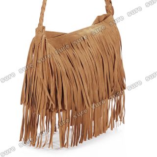 Hot Brown Celebrity Fringe Tassel Shoulder Messenger Bag Handbag