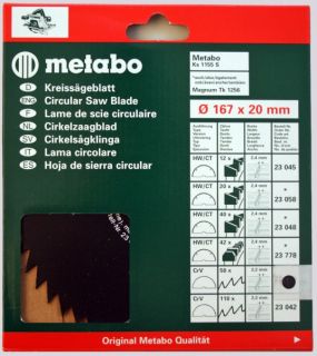 Metabo 23040 Kreissägeblatt 167x1,4x20mm Z50