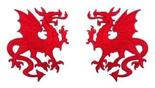 Paar Applikationen Wappen Drachen 12,6 x 8cm Farbe Rot