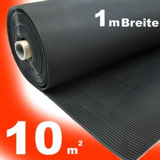 10m² Feinriefenmatte Gummimatte 1,0m x 10m schw. 3 mm