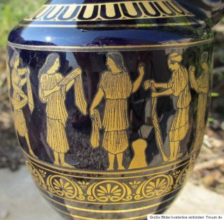 Vase Kanne griechisch Mythologie Handarbeit blau 24 Karat vergoldet 23