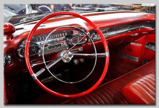 Leinwand Bilder USA Car Auto Cockpit Chrom Oldtimer Rot
