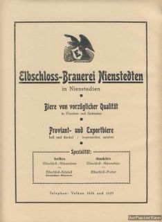 Elbschloss Brauerei Nienstedten Bier Orig. Reklame 1923