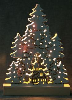 LED Fensterbild Weihnachtsdeko Holz Deko Silhouette Tanne Advent