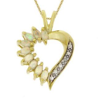 18k Gold über Silber Echte Diamant Akzent & Erstellt Opale Herz
