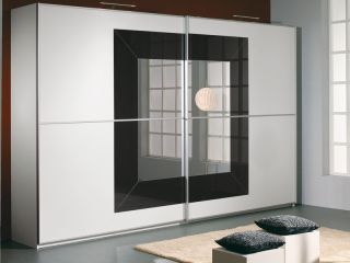 Schwebetürenschrank FOCUS alpinweiß basaltglas B226H223