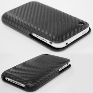 iPhone 3G & 3GS Handy Leder Tasche Carbon Etui Cover Flip Case Hülle