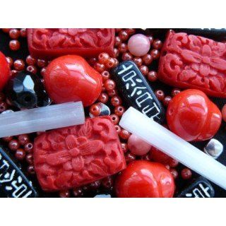 Perlenmischung Schmuckbastelset schwarz rot Koralle Glasperlen China