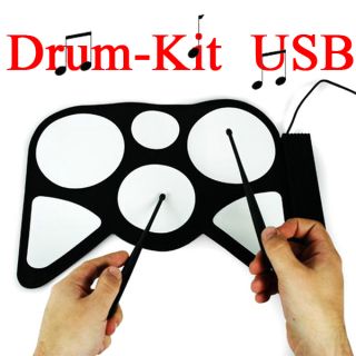 USB Roll Up Drum Kit Trommel Percussion Schlagzeug E Drum Stick Set