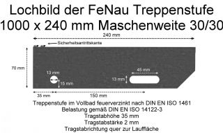 Palette Gitterroststufen 1000 x 240 mm Maschenweite 30/30