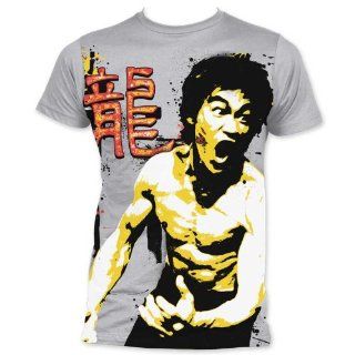 Bruce Lee     Männer Schrei Big Print U Bahn T Shirt in Silber