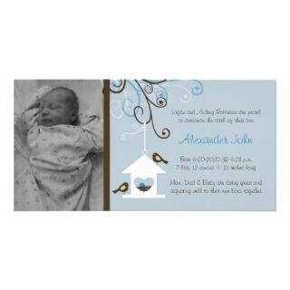 Bird House Baby Boy Announcement Personalized Photo Card