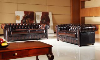 Leder Chesterfields Couch Sofa Garnitur 3 2 Antik Braun