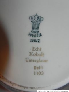 Deckelvase echt Kobalt OCA Kronach Kunst Delft Porzellan