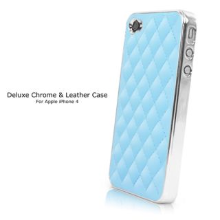 Deluxe Luxury Leather Chrome Tasche Hülle für Apple iPhone 4S   Blue