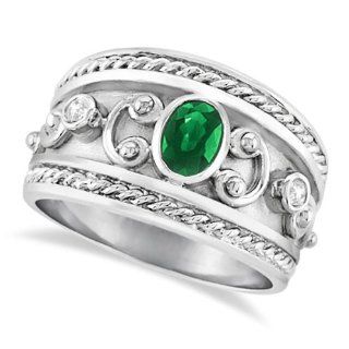 Allurez   Oval Smaragd & Diamond Byzantinischen Ring Sterling Silber