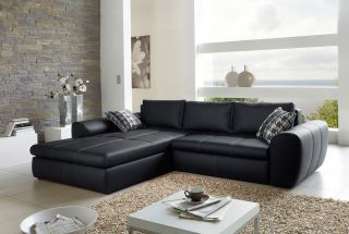Sofa Luidor Schwarz 290x215 cm Couch mit Schlaffunktion und Kissen