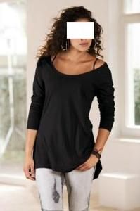 Shirt lang schwarz Rundhalsausschnitt Longshirt langarm S M L XL