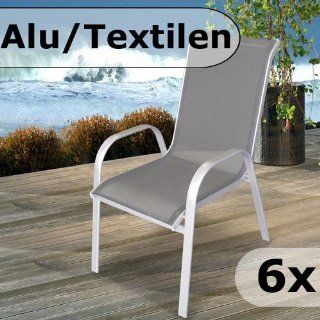 Gartenstuhl Aluminium Textilen Stapelstuhl Silber/Anthrazit   6 Stück