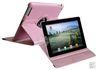 Pink Smart Rotating Stand Leather Carry Case Cover for iPad 2 & iPad 3