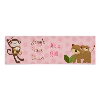 Girl Baby Jungle Animal Baby Shower Banner Sign Posters