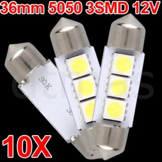 10X Weiß 1W 5050 3 SMD LED 36mm 12V Kennzeichenbeleuchtung Soffitte