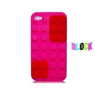 iPhone 4S / 4 Block Lego DIY Pink/ Rosa Soft Silikon Case mit Red/ Rot