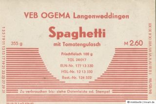 Etikett für Spaghetti   VEB Ogema   DDR   1983   # 377