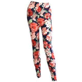 Leggings mit Blumen dunkelblau koralle