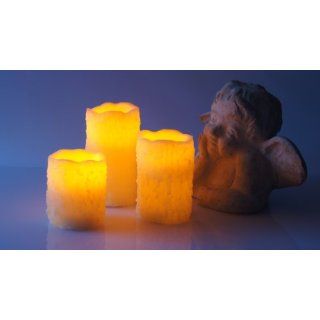 3er Set flammenlose Kerzen  klassisch mit Tropfen Dekor, elfenbein
