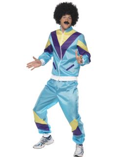 Kostüm Herren 80er Jahre Hellblau Trainingsanzug Shell Suit Fasching
