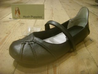 Hush Puppies Esmeralda Black Leather Janessa Style Flat Velcro Bar