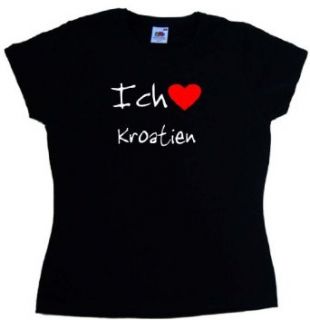 Ich Liebe Kroatien Damen T Shirt, Schwarz Bekleidung